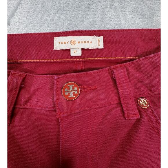 Tory Burch Red Cropped Skinny Jeans Women’s Size 27 - Picture 6 of 11